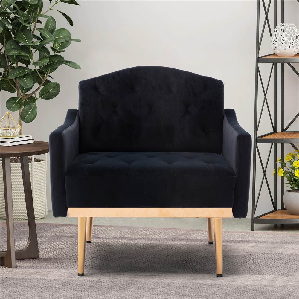 

COOLMORE Velvet Sofa Chair with Plywood Frame, and Metal Feet, for Living Room, Bedroom, Office, Apartment - Black