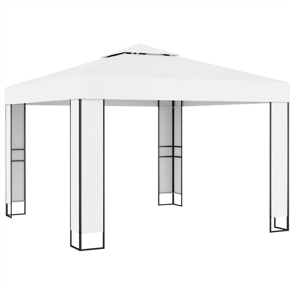 Gazebo with Double Roof and String Lights 3x3 m White