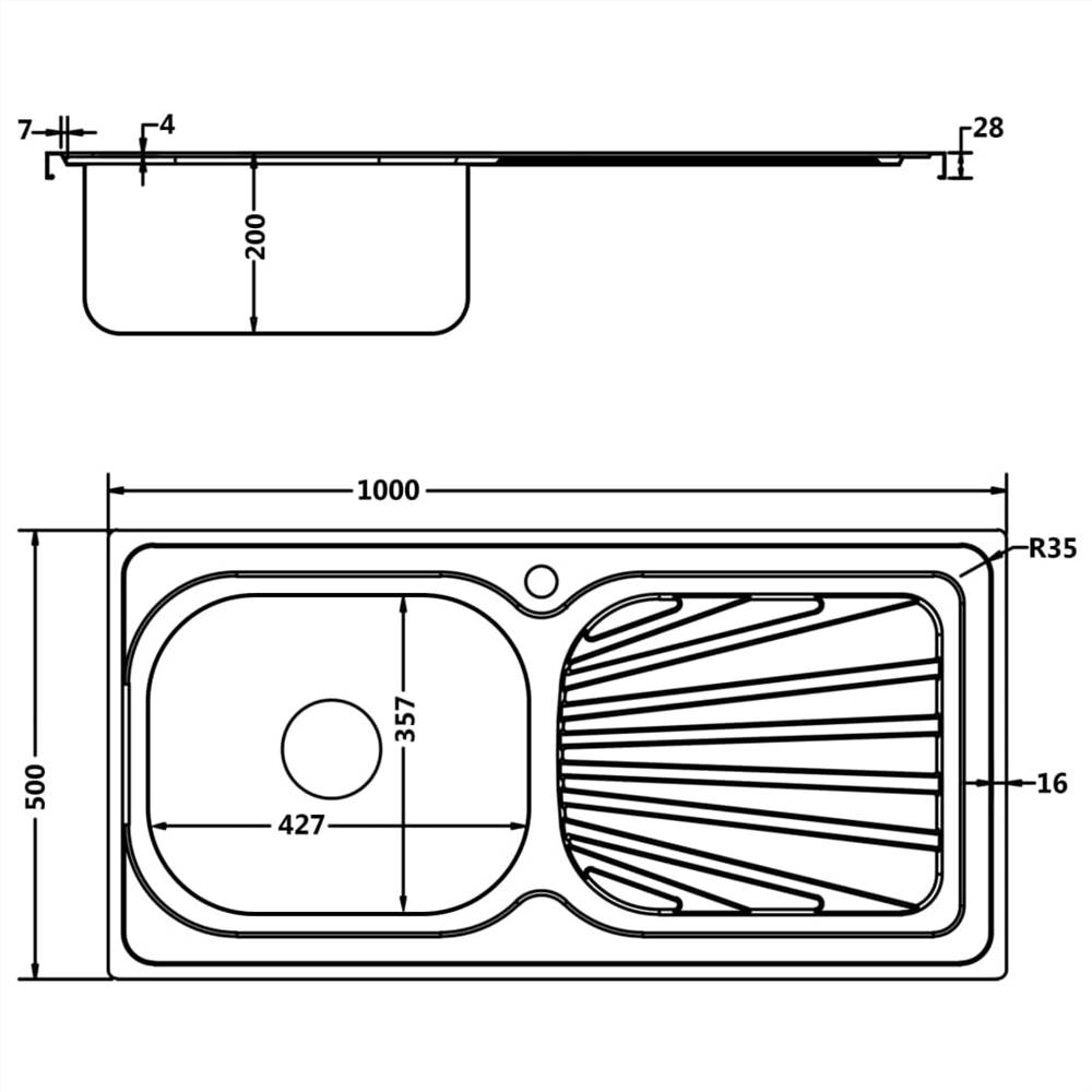 Kitchen Sink with Drainer Set Silver 1000x500x155 mm Stainless Steel