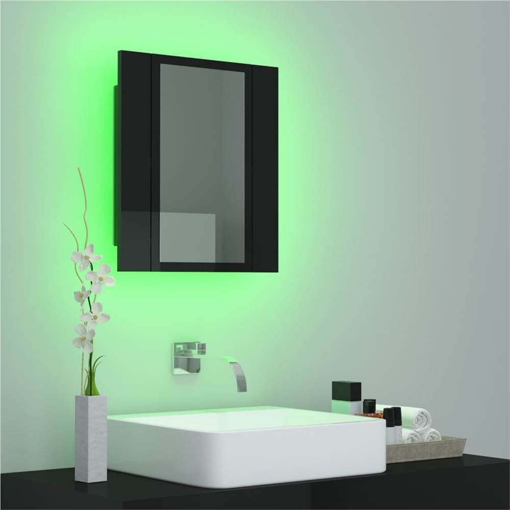 LED Bathroom Mirror Cabinet High Gloss Black 40x12x45 cm