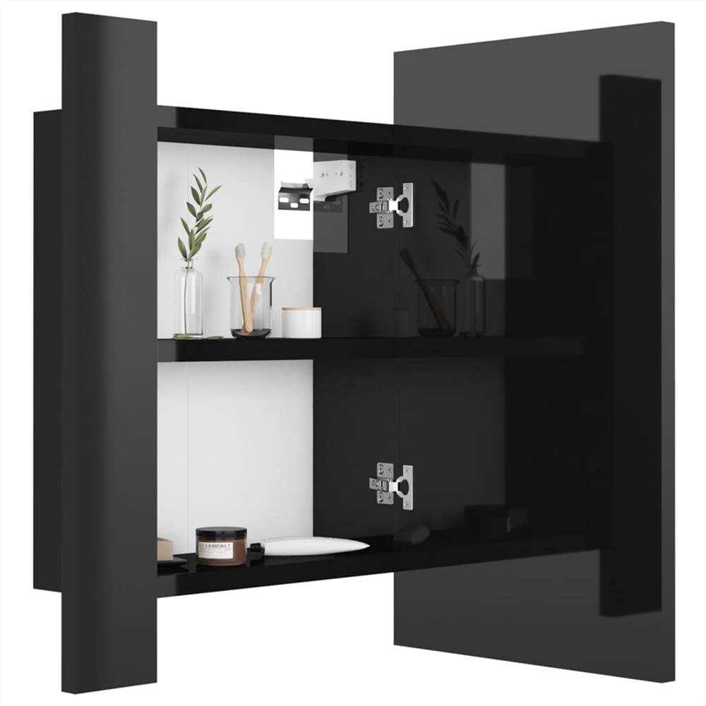 LED Bathroom Mirror Cabinet High Gloss Black 40x12x45 cm