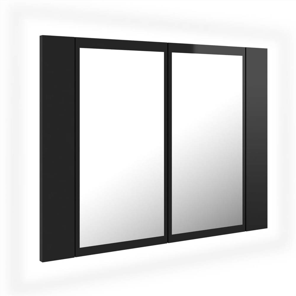LED Bathroom Mirror Cabinet High Gloss Black 60x12x45 cm