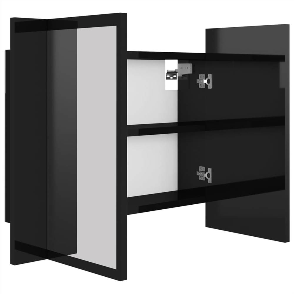 LED Bathroom Mirror Cabinet High Gloss Black 60x12x45 cm