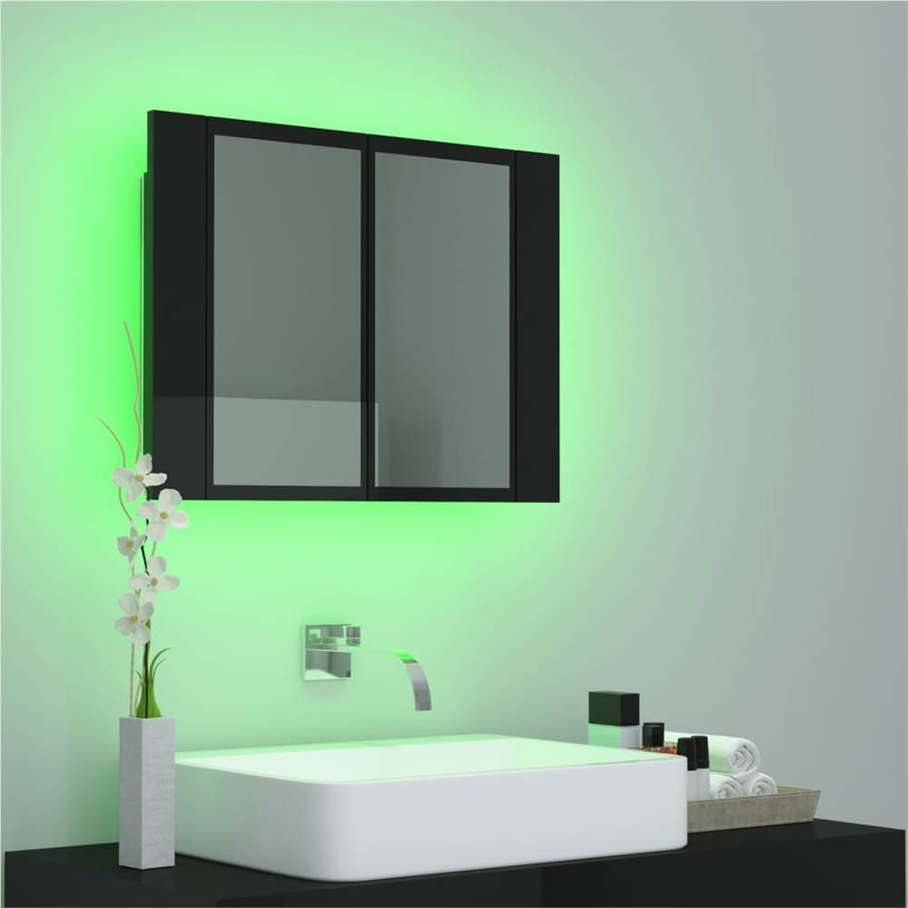 LED Bathroom Mirror Cabinet High Gloss Black 60x12x45 cm