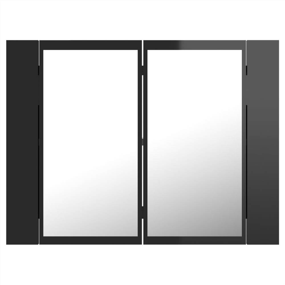 LED Bathroom Mirror Cabinet High Gloss Black 60x12x45 cm