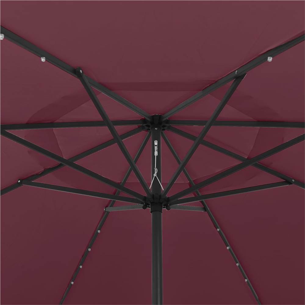 Outdoor Parasol with LED Lights and Metal Pole 400 cm Bordeaux Red