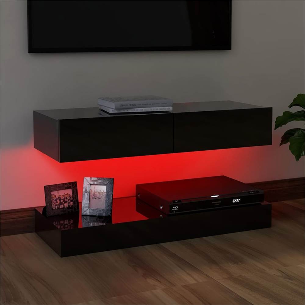 TV Cabinet with LED Lights High Gloss Black 90x35 cm