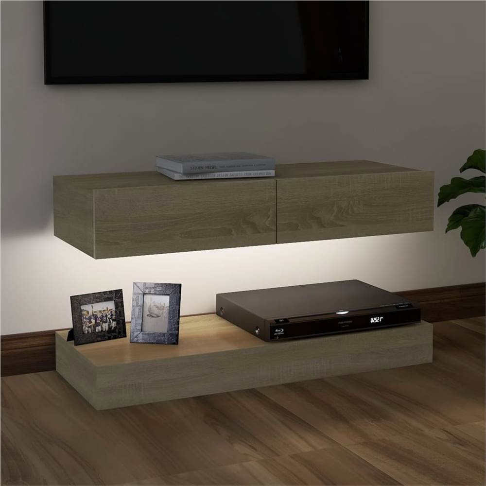 TV Cabinet with LED Lights Sonoma Oak 90x35 cm
