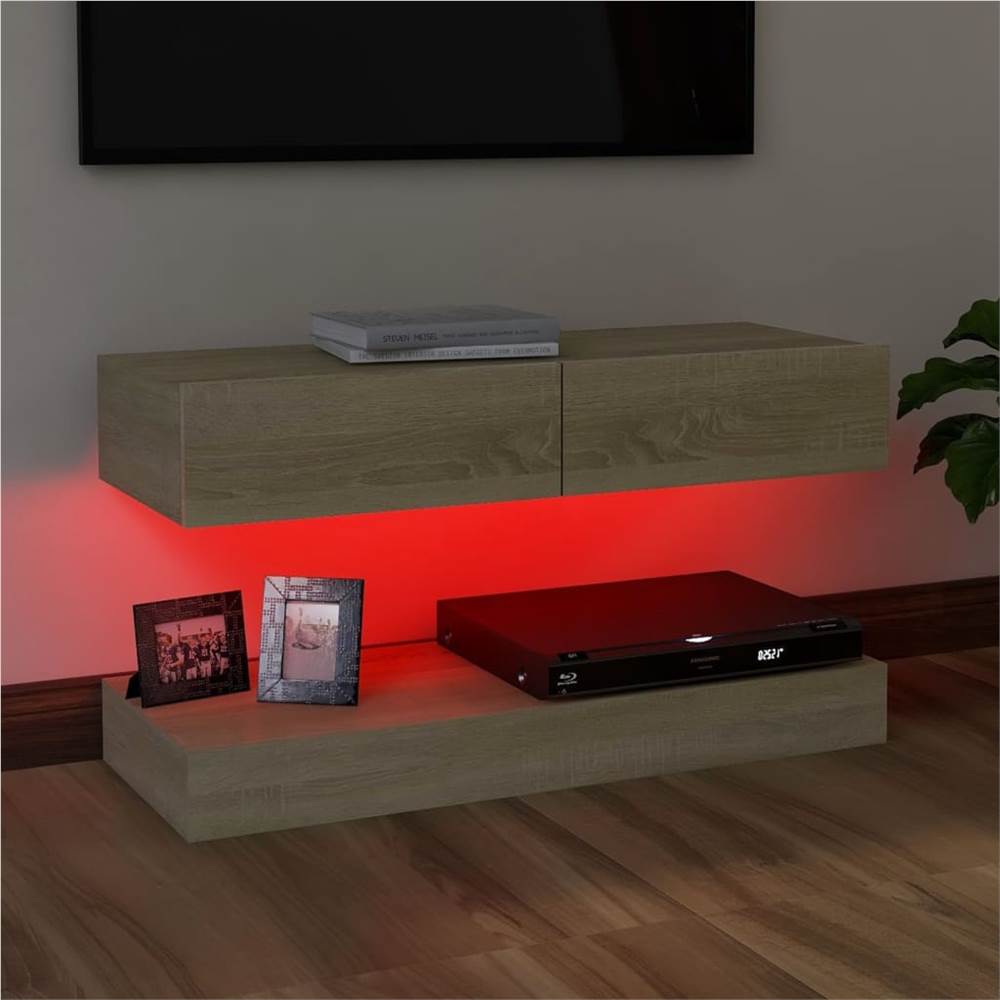 TV Cabinet with LED Lights Sonoma Oak 90x35 cm