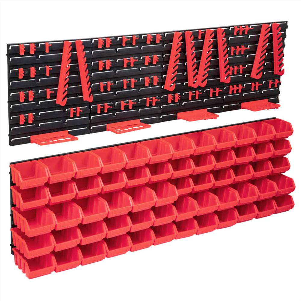 

136 Piece Storage Bin Kit with Wall Panels Red and Black