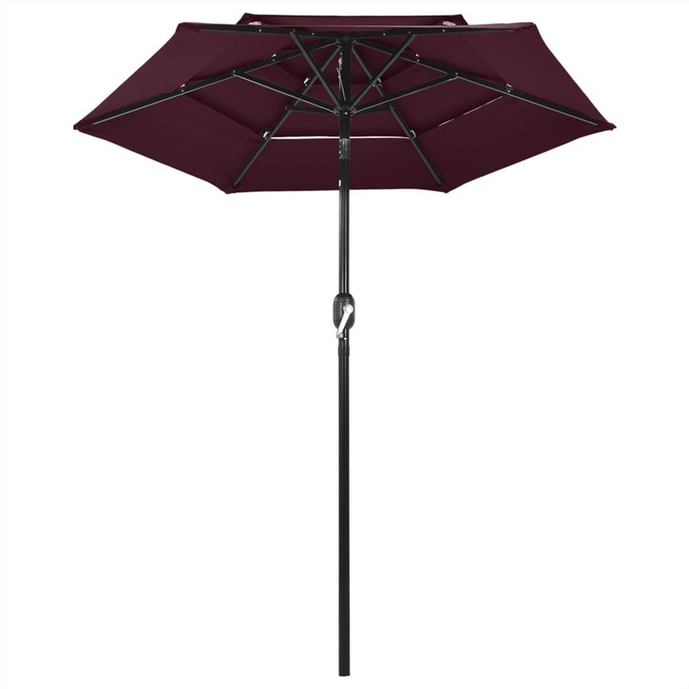 3-Tier Parasol with Aluminium Pole Bordeaux Red 2 m