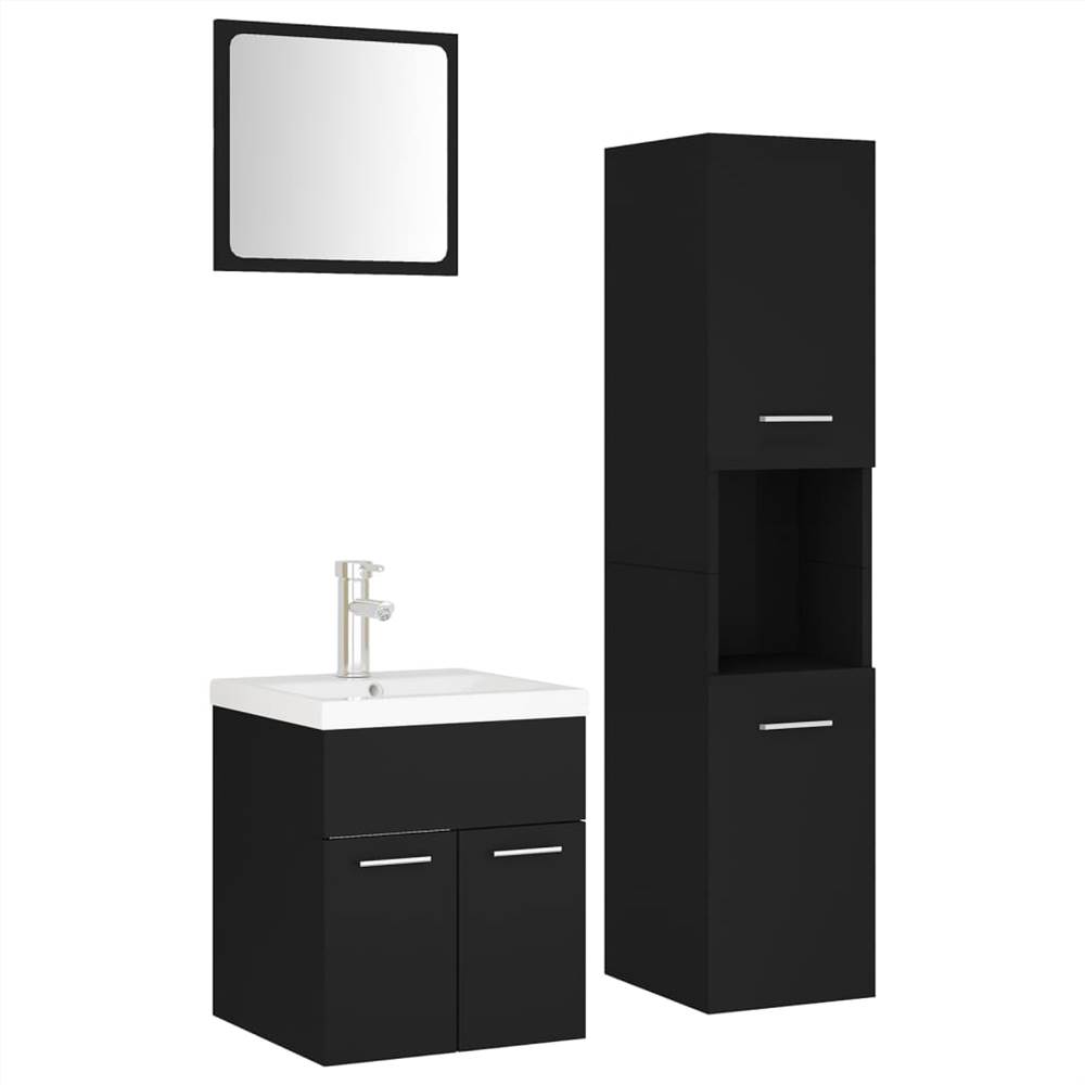 Bathroom Furniture Set Black Chipboard