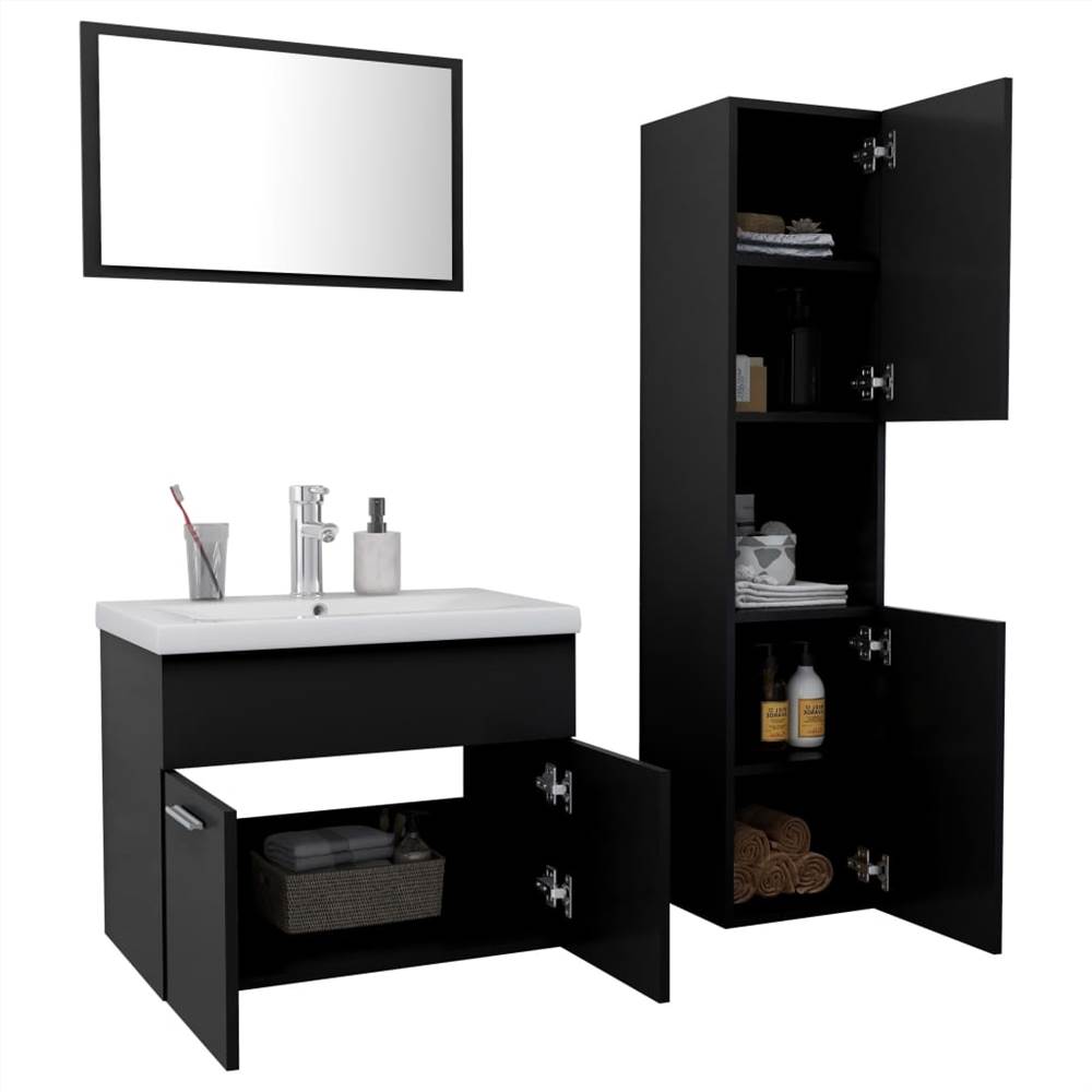 Bathroom Furniture Set Black Chipboard
