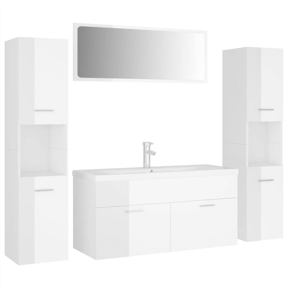 Bathroom Furniture Set High Gloss White Chipboard