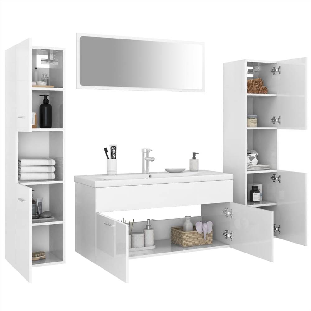 Bathroom Furniture Set High Gloss White Chipboard
