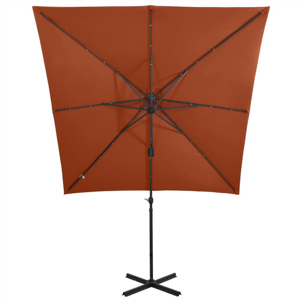 Cantilever Umbrella with Pole and LED Lights Terracotta 250 cm