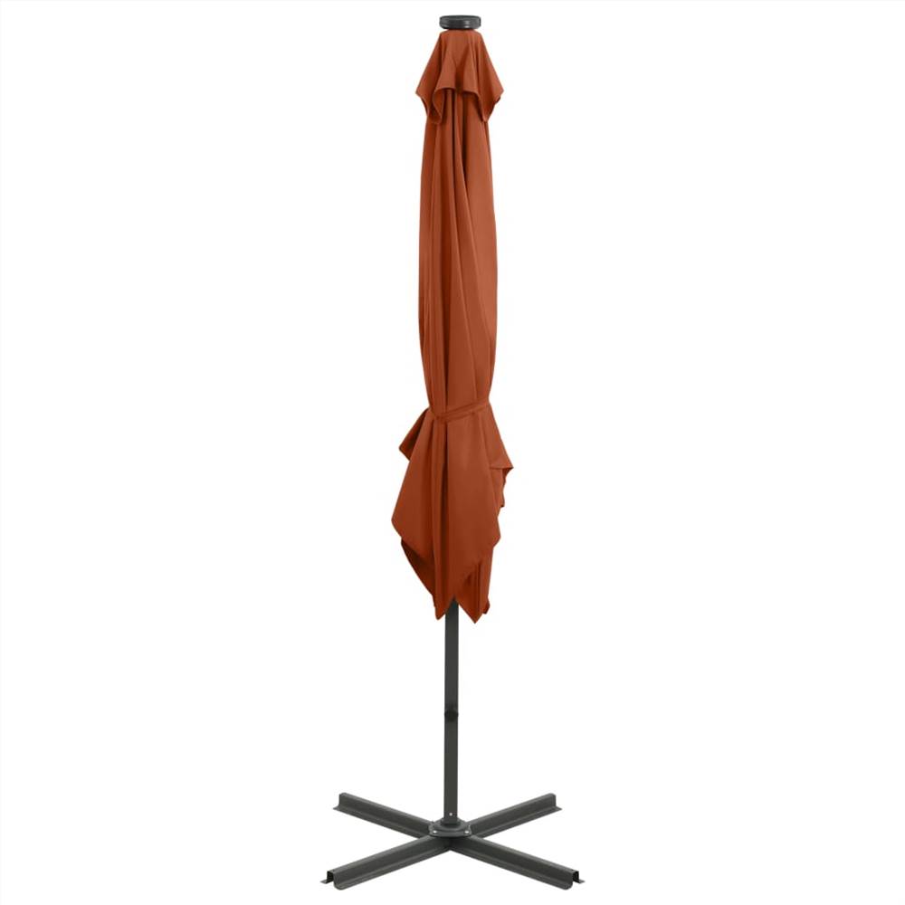 Cantilever Umbrella with Pole and LED Lights Terracotta 250 cm