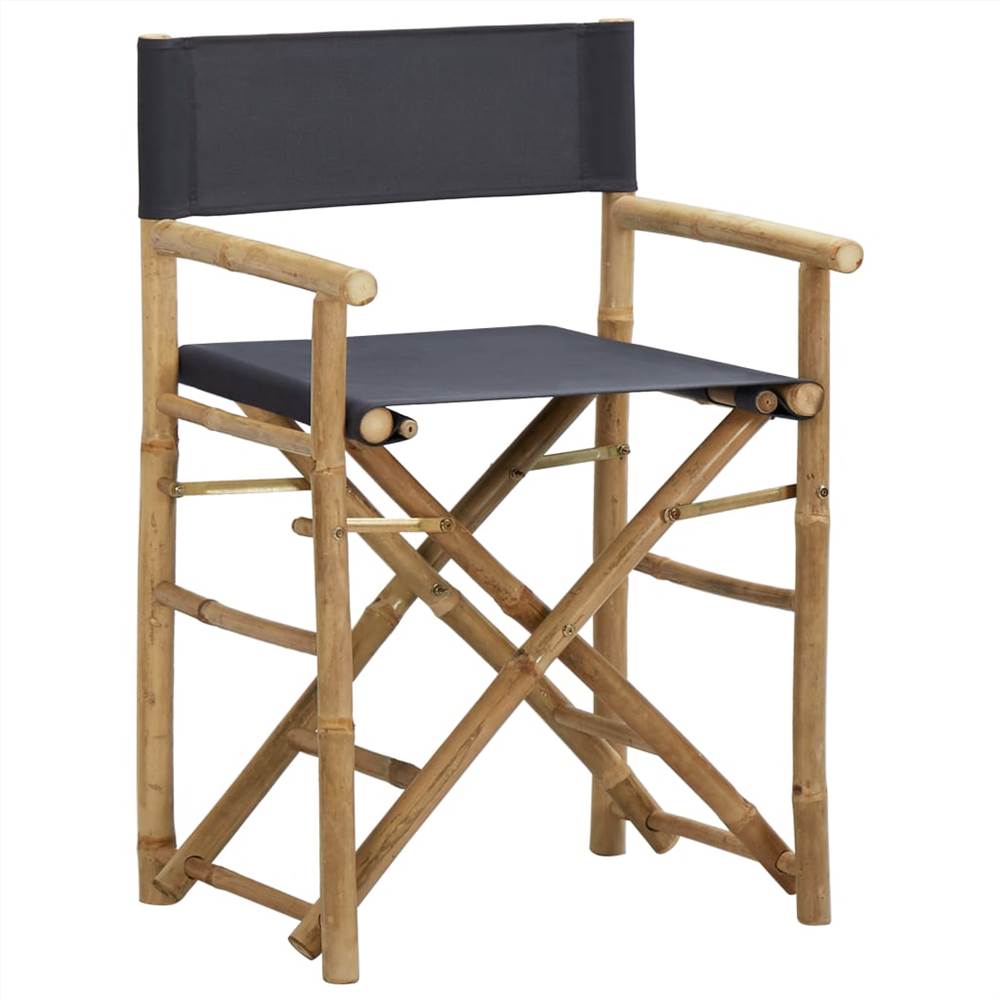 Folding Directors Chairs 2 pcs Dark Grey Bamboo and Fabric