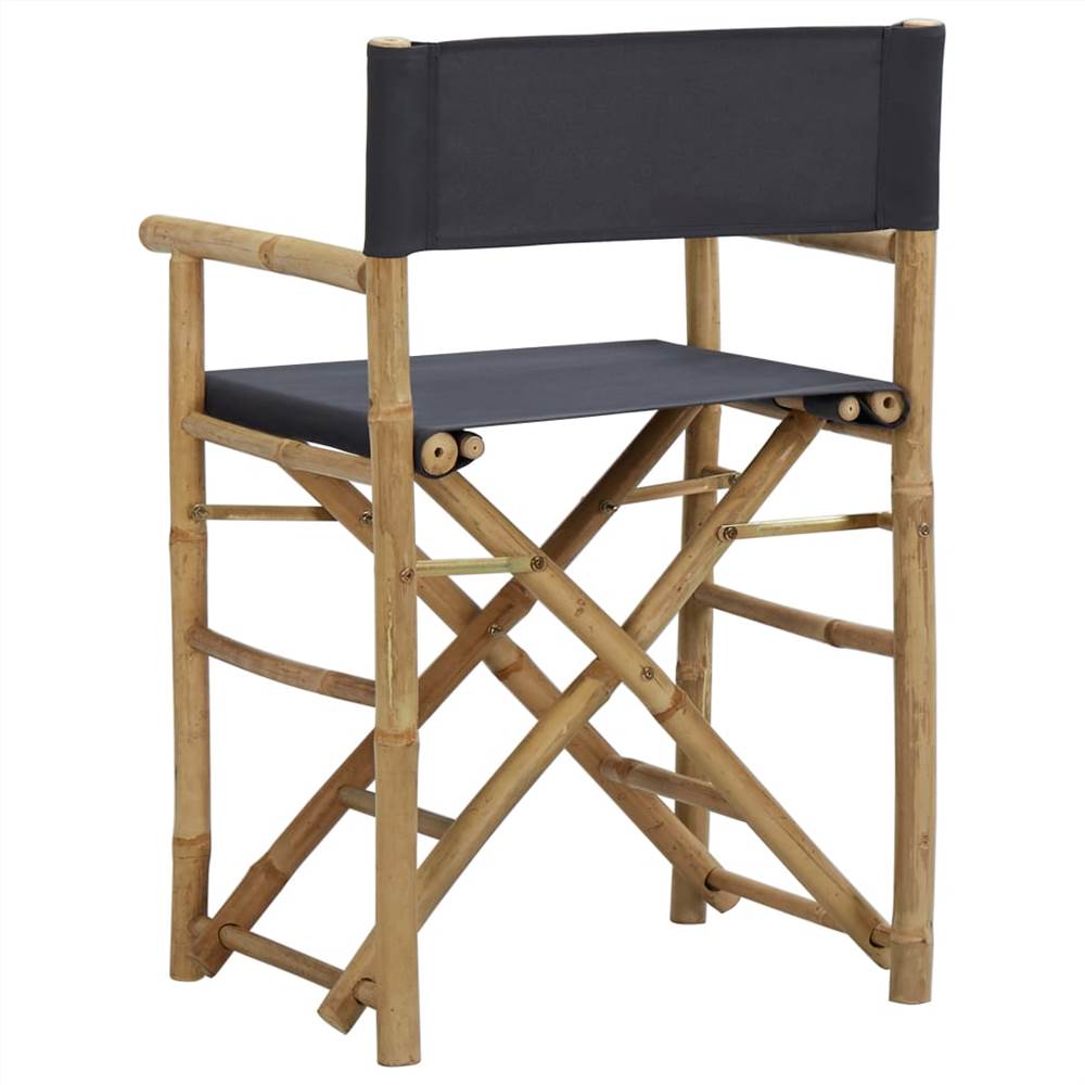 Folding Directors Chairs 2 pcs Dark Grey Bamboo and Fabric