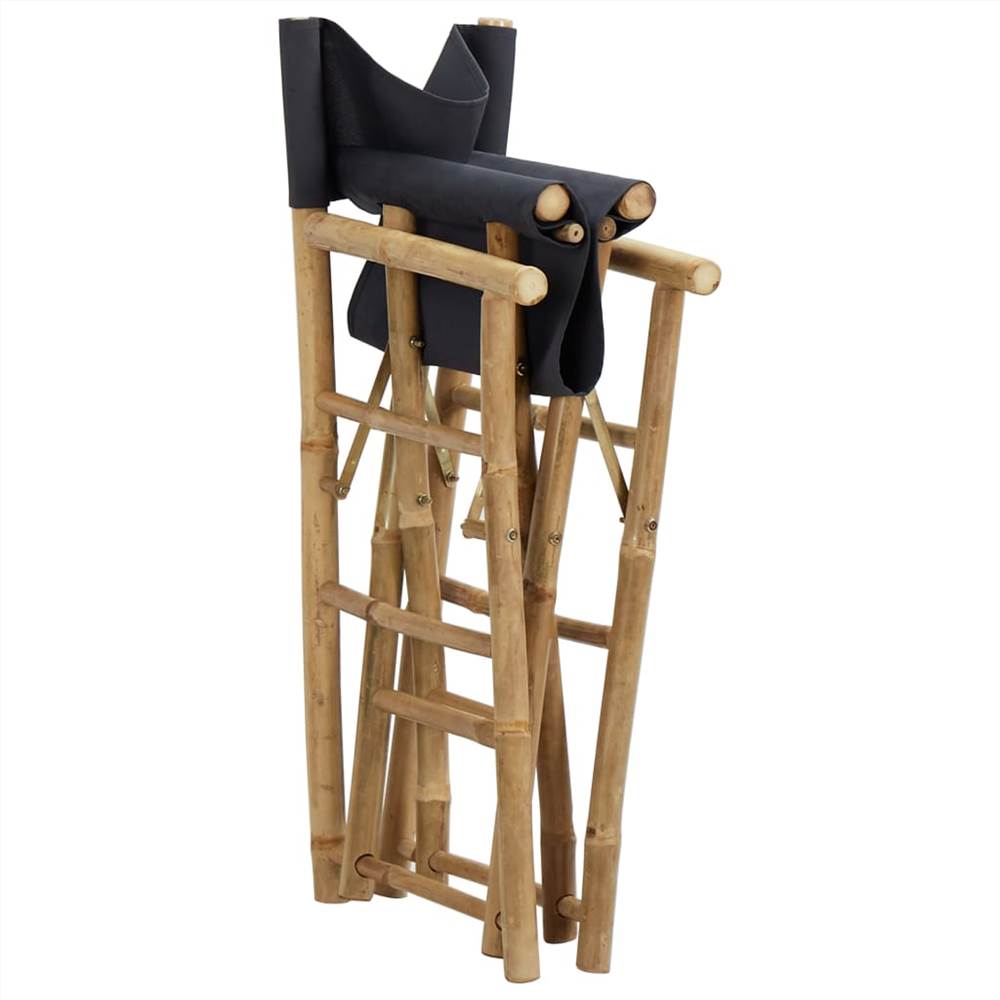 Folding Directors Chairs 2 pcs Dark Grey Bamboo and Fabric