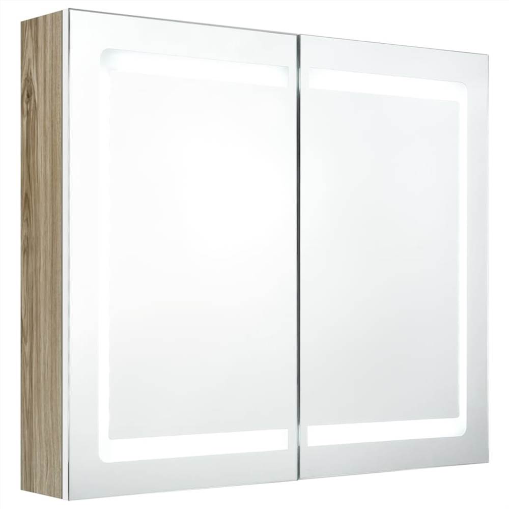 LED Bathroom Mirror Cabinet White and Oak 80x12x68 cm