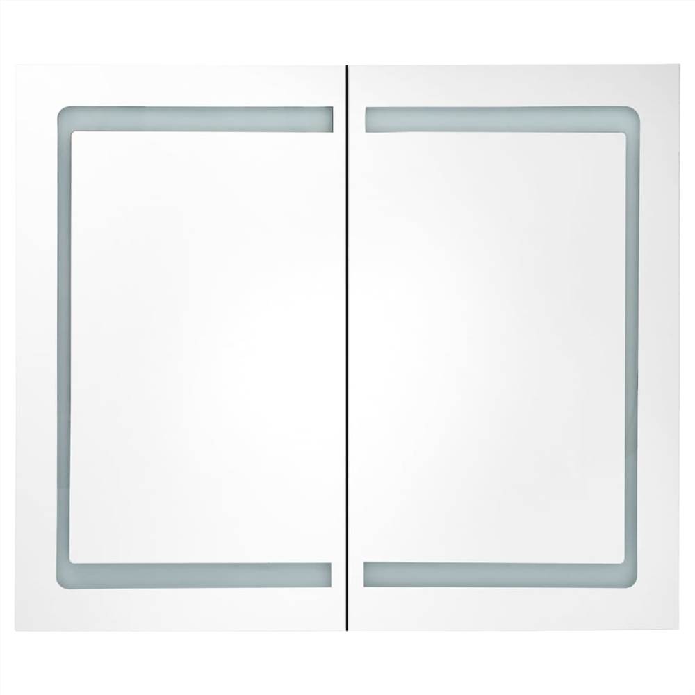 LED Bathroom Mirror Cabinet White and Oak 80x12x68 cm