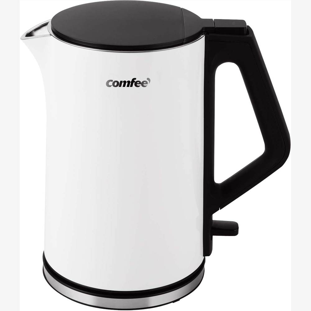 

COMFEE 1.5L Dual-Wall Electric Kettle with Stainless Steel Inner Pot, Heat-Resistant Shell, and Pop-Up Lid, Auto Shut-Off, Boil Dry Protection - White