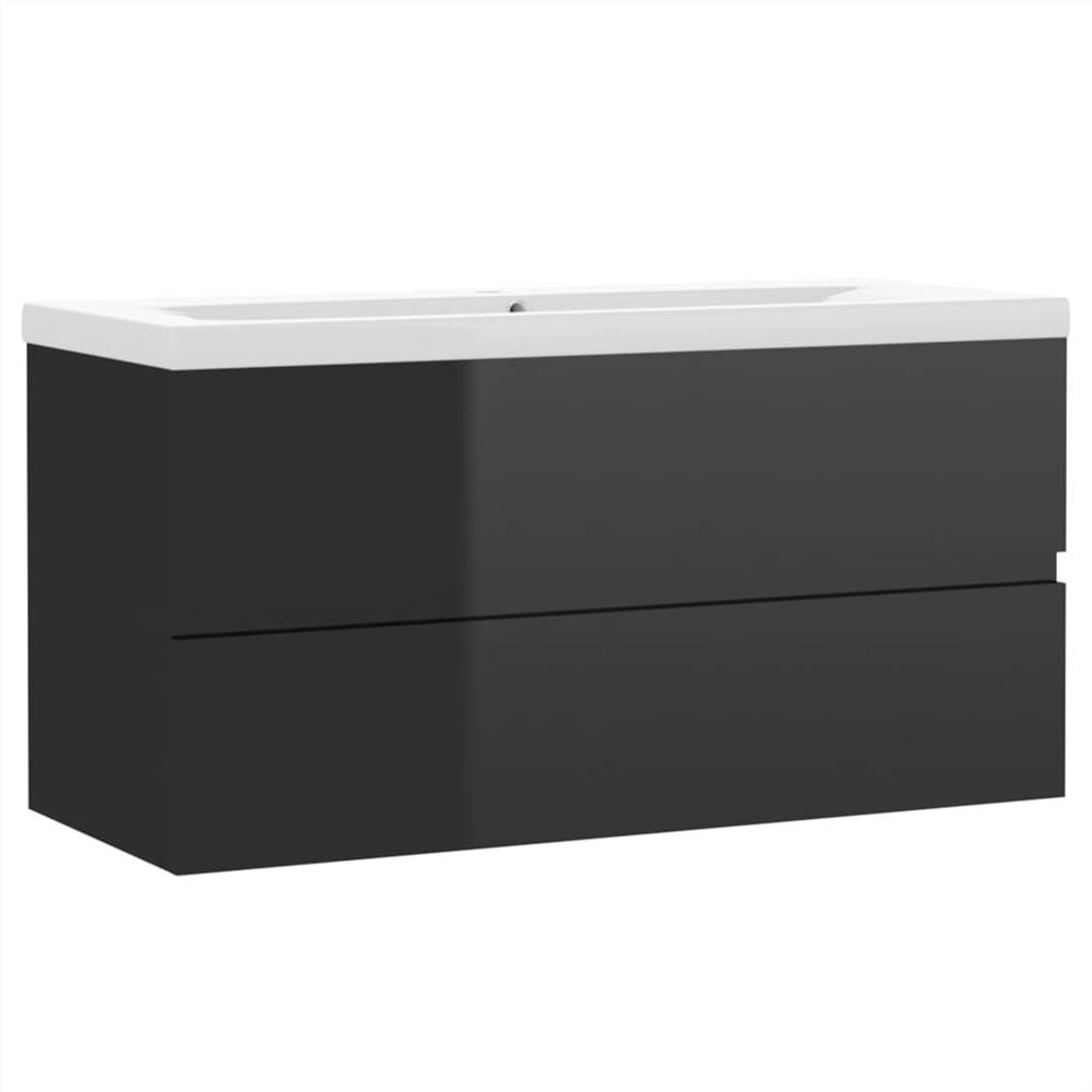 Sink Cabinet with Built-in Basin High Gloss Black Chipboard