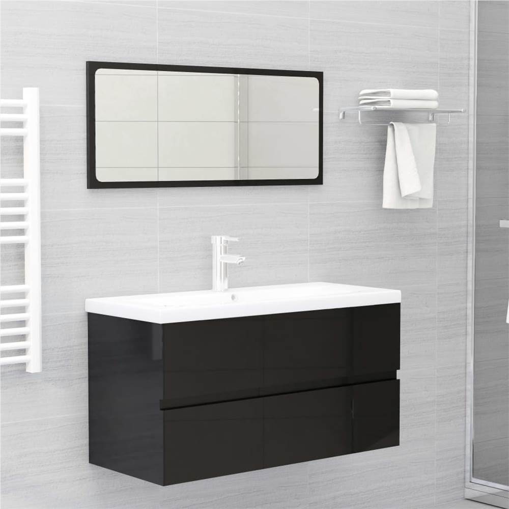 Sink Cabinet with Built-in Basin High Gloss Black Chipboard