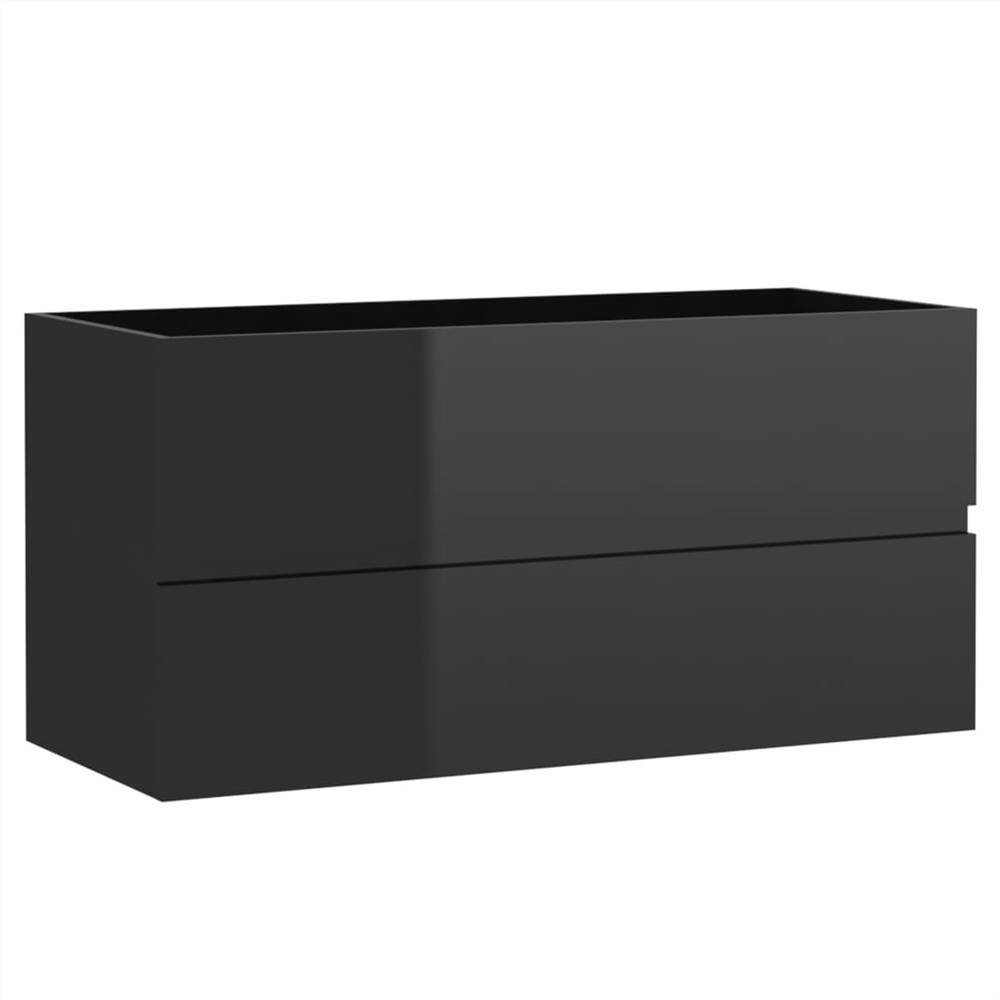 Sink Cabinet with Built-in Basin High Gloss Black Chipboard