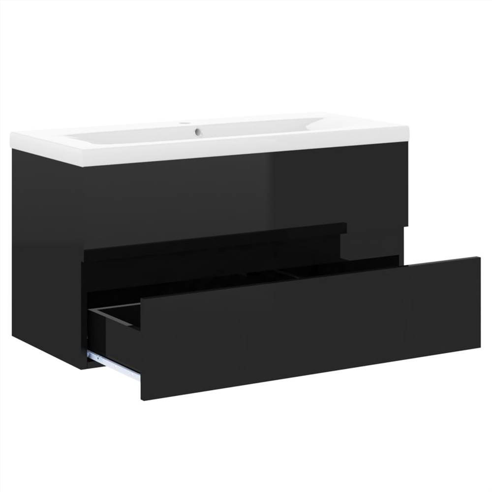 Sink Cabinet with Built-in Basin High Gloss Black Chipboard