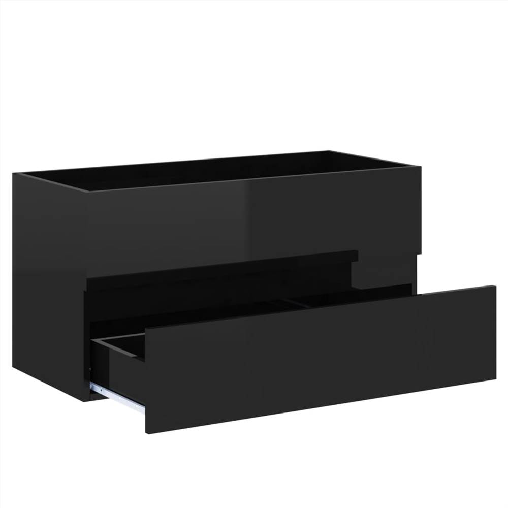 Sink Cabinet with Built-in Basin High Gloss Black Chipboard