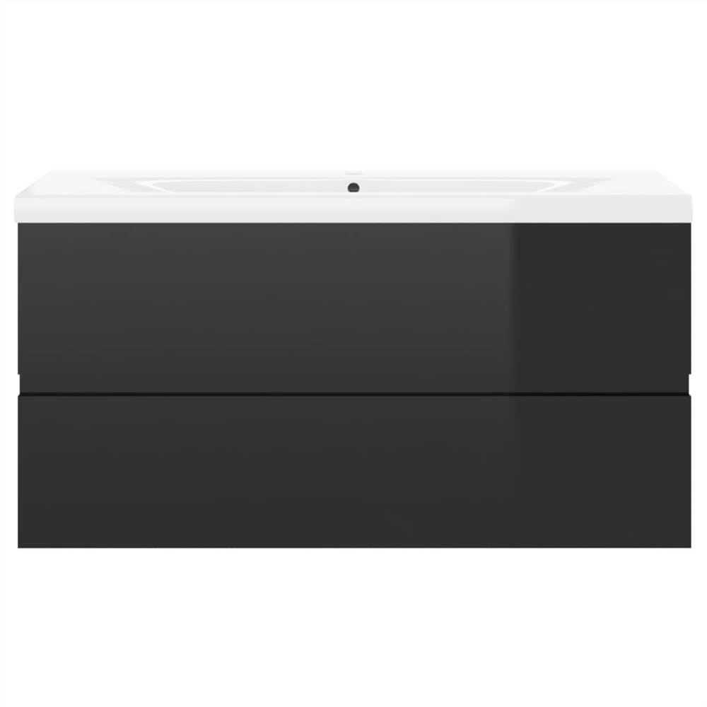 Sink Cabinet with Built-in Basin High Gloss Black Chipboard