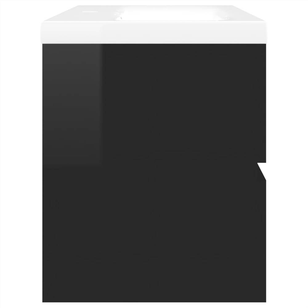 Sink Cabinet with Built-in Basin High Gloss Black Chipboard