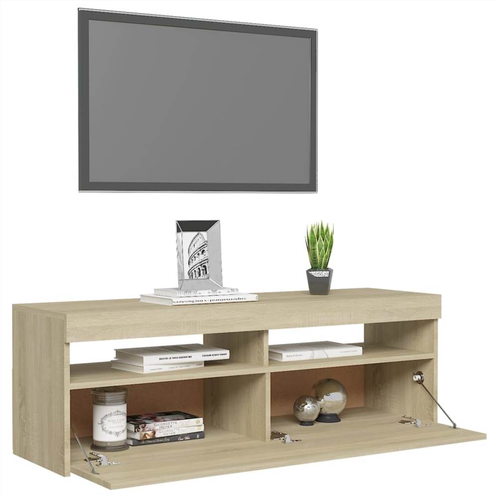 TV Cabinet With LED Lights Sonoma Oak 120x35x40 Cm