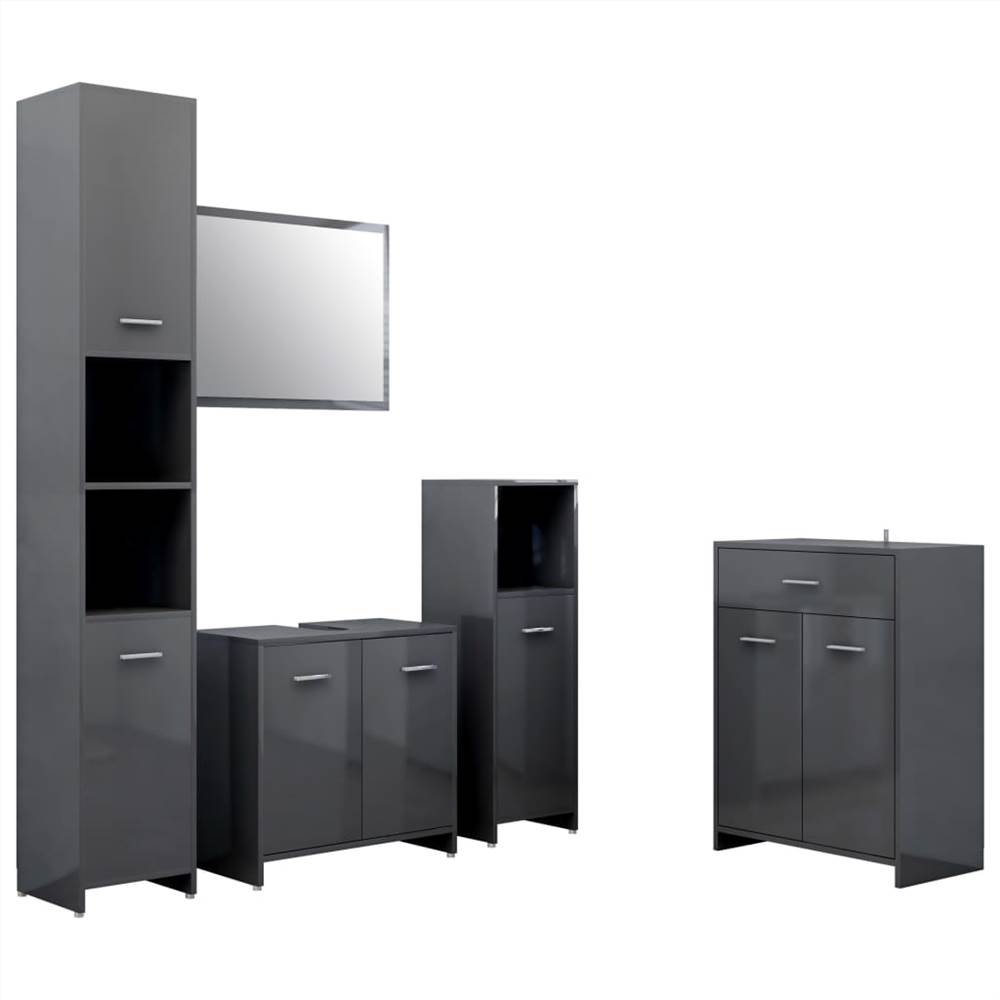 4 Piece Bathroom Furniture Set High Gloss Grey