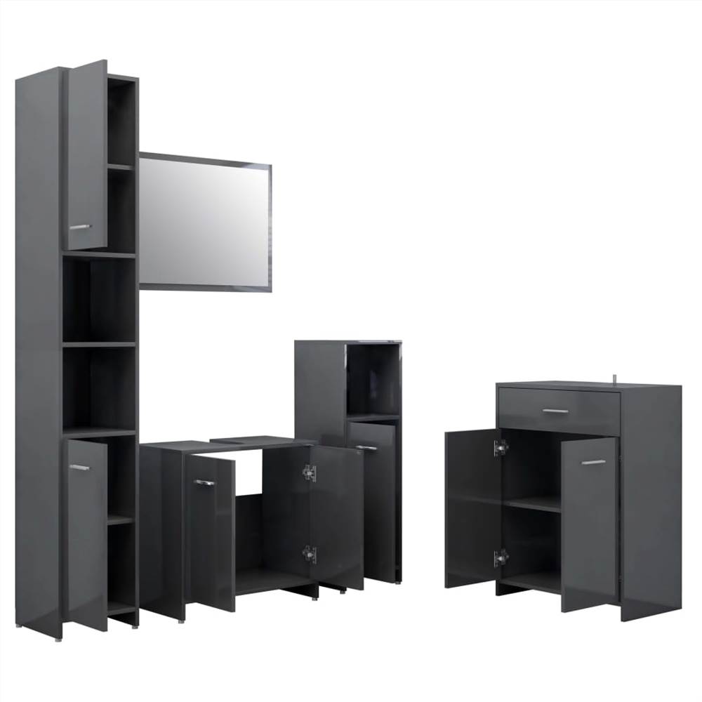 4 Piece Bathroom Furniture Set High Gloss Grey