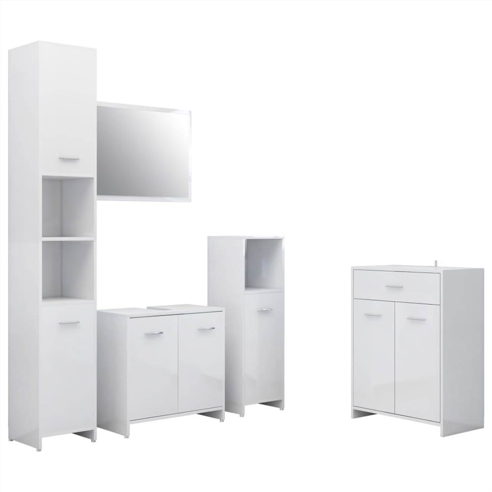 4 Piece Bathroom Furniture Set High Gloss White