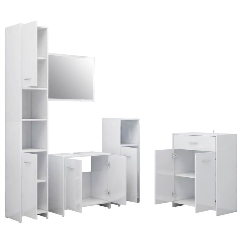 4 Piece Bathroom Furniture Set High Gloss White