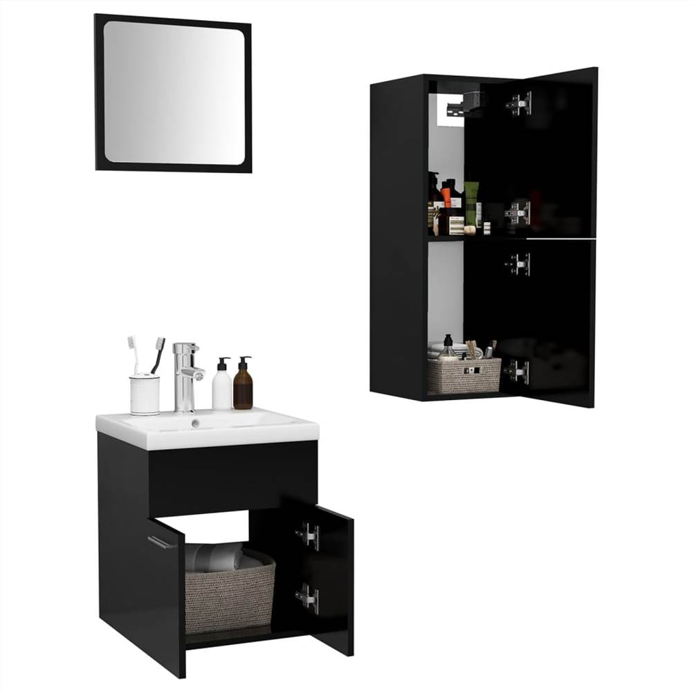 Bathroom Furniture Set Black Chipboard