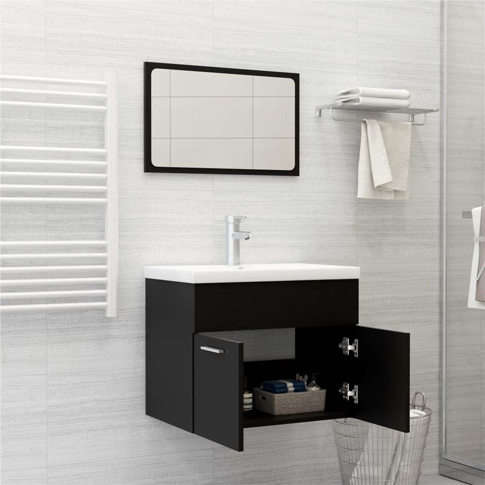 Bathroom Furniture Set Black Chipboard