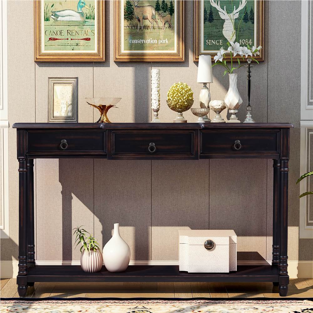 

TREXM 51'' Console Table with 3 Storage Drawers, and Bottom Shelf, for Entrance, Hallway, Dining Room, Kitchen - Espresso