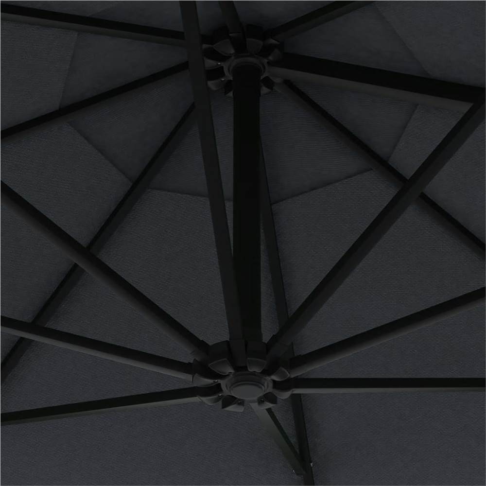 Wall-mounted Parasol with LEDs and Metal Pole 300 cm Anthracite