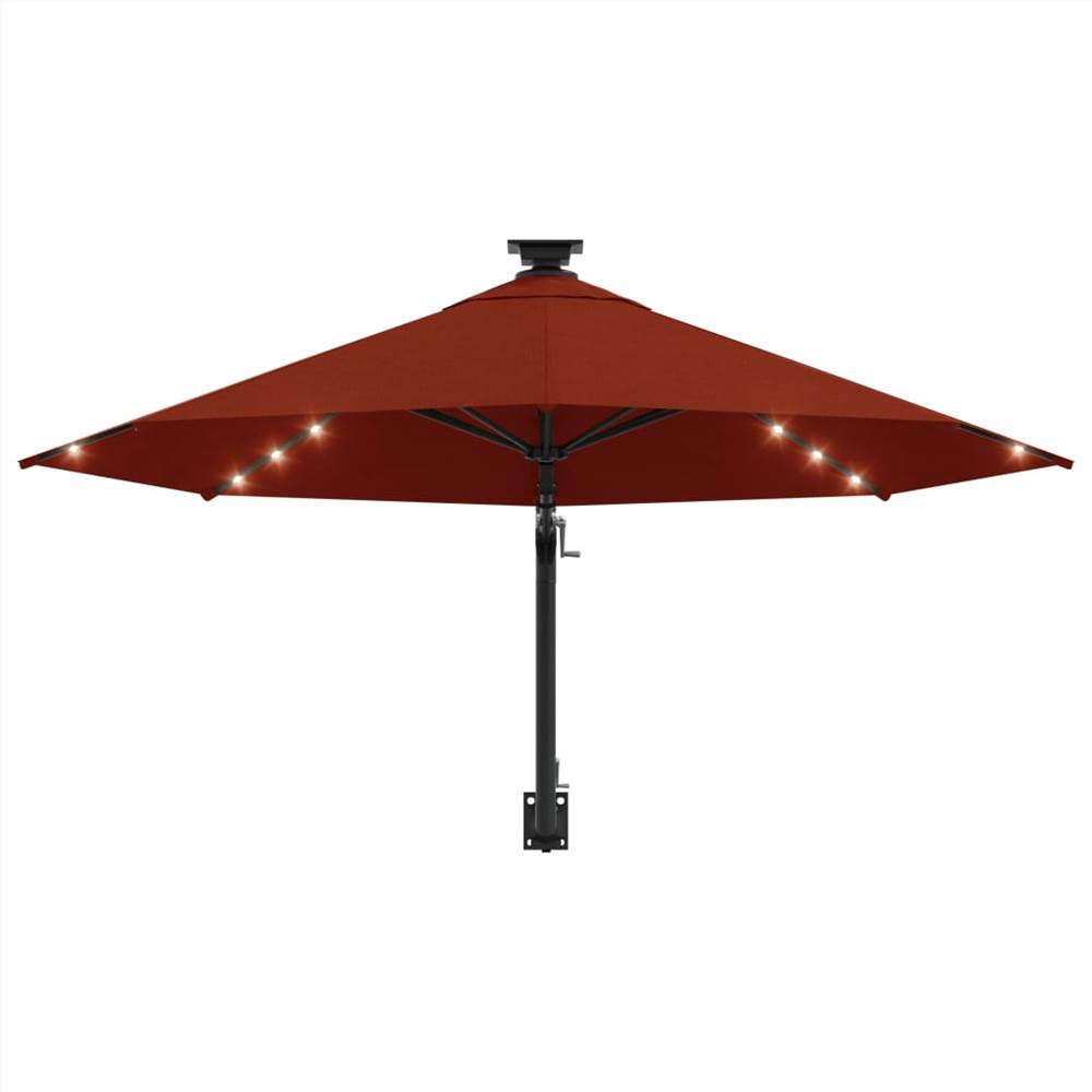 Wall-mounted Parasol with LEDs and Metal Pole 300 cm Terracotta