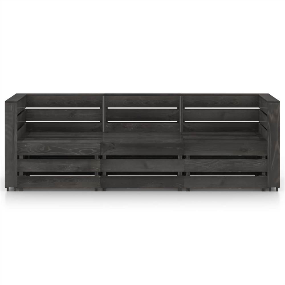 3-Seater Garden Sofa Grey Impregnated Pinewood