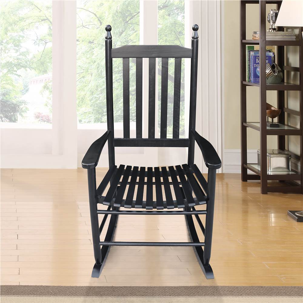 

Wooden Rocking Chair with Armrests and Slats Support, for Garden, Terrace, Porch, Poolside, Beach - Black