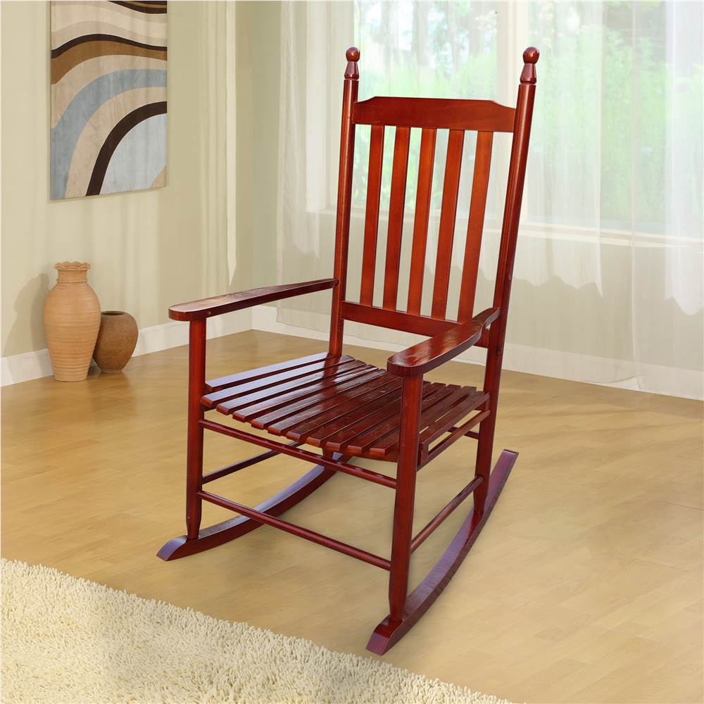 

Wooden Rocking Chair with Armrests and Slats Support, for Garden, Terrace, Porch, Poolside, Beach - Brown