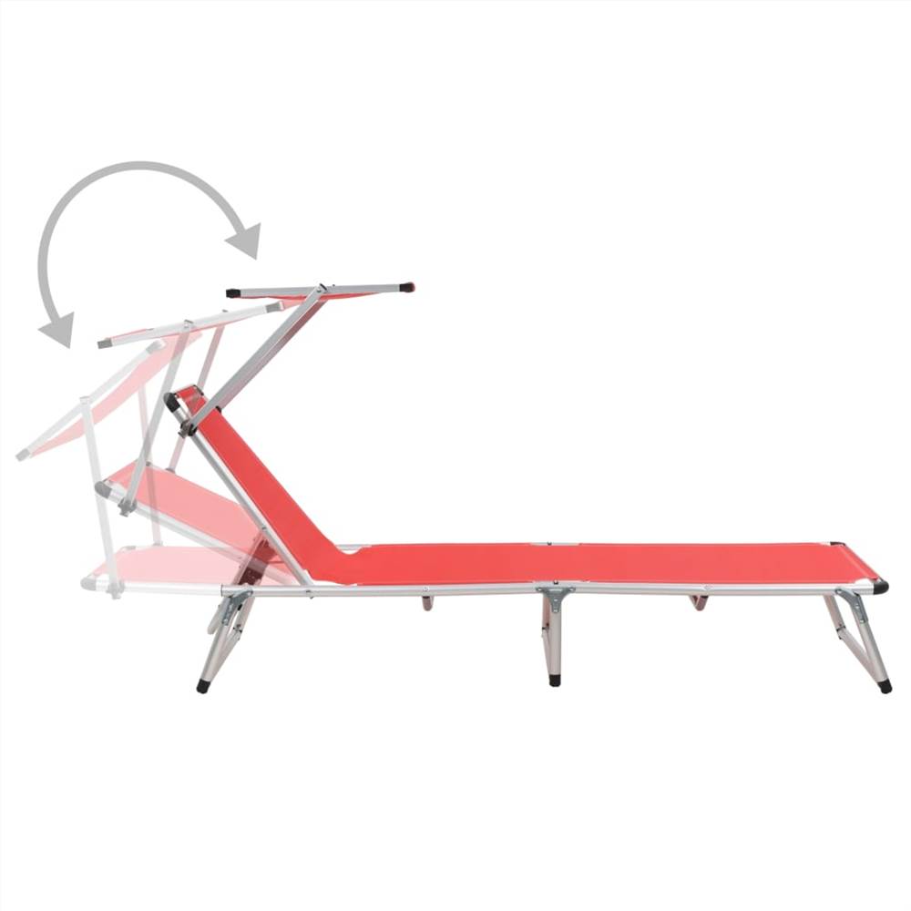 Folding Sun Loungers with Roof 2 pcs Aluminium&Textilene Red