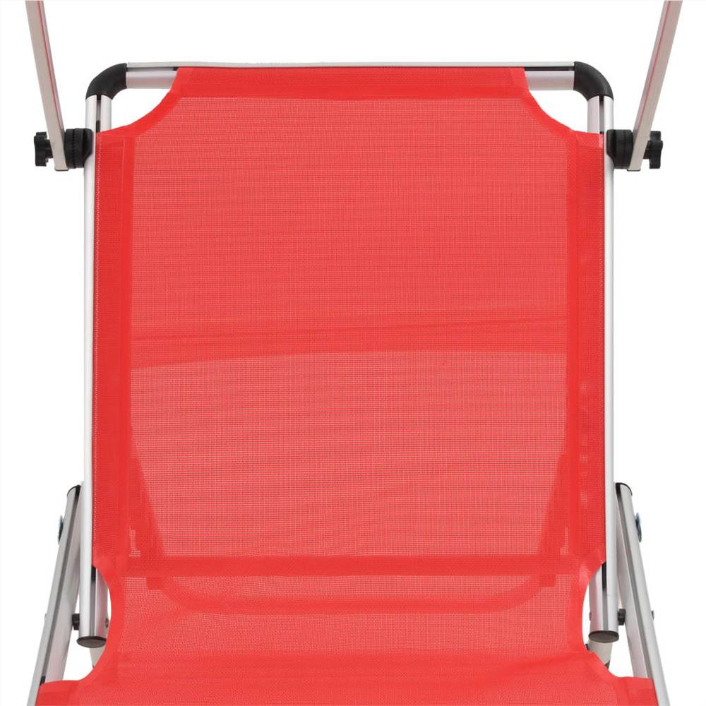 Folding Sun Loungers with Roof 2 pcs Aluminium&Textilene Red