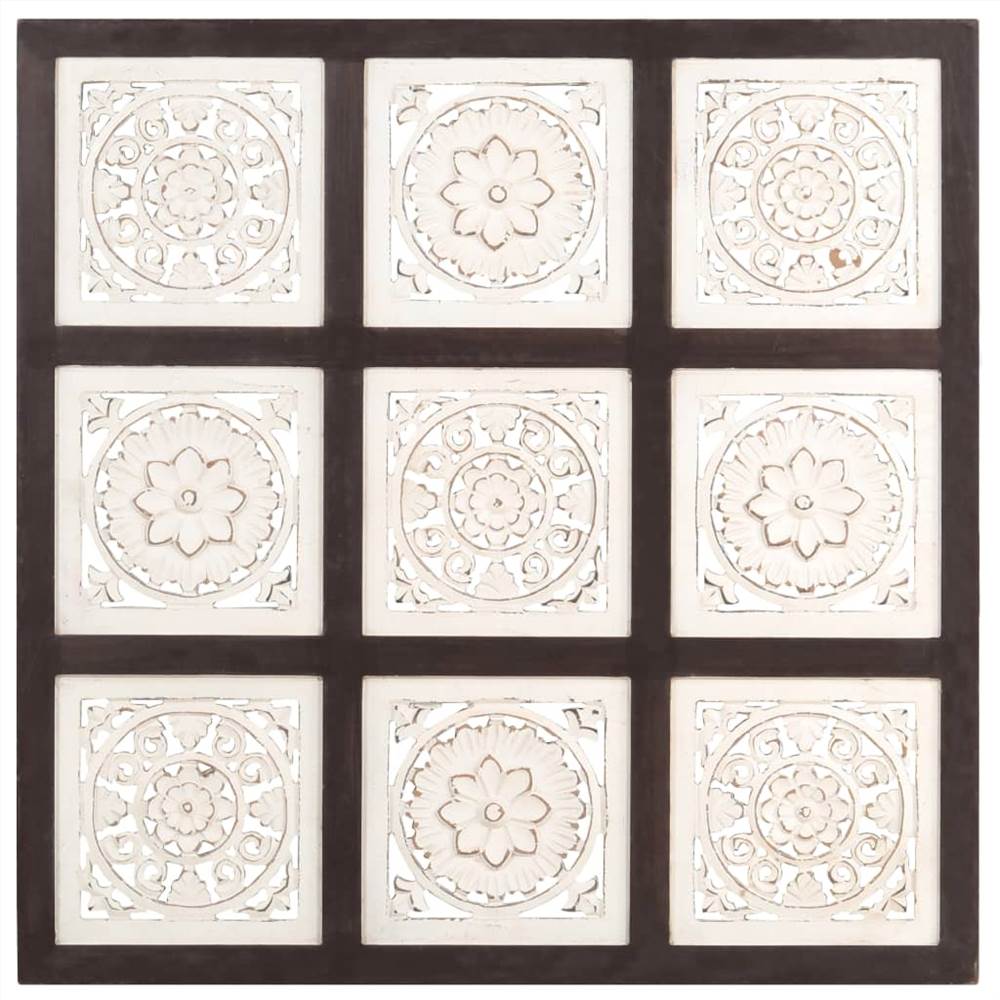 Hand-Carved Wall Panel MDF 60x60x1.5 cm Brown and White